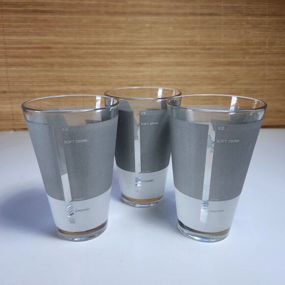 Cinzano Mixin' Style Vintage Tall Cocktail Glasses Set Of 3 Retro Vintage 1980's - Picture 4 of 11